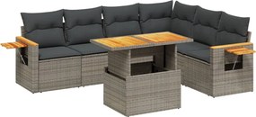 vidaXL 7 részes szürke polyrattan kerti ülőgarnitúra párnákkal