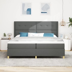 Boxspring Ágy Mattal és LED Fényekkel Sötétszürke 200x200 cm Szövet