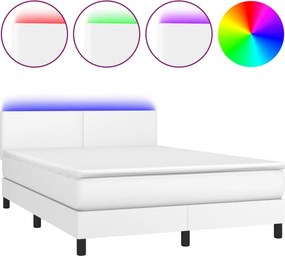 vidaXL fehér műbőr rugós ágy matraccal és LED-del 140x200 cm