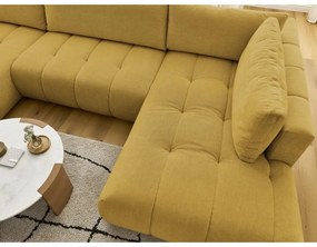 Mustársárga kinyitható-tárolóhelyes sarokkanapé (jobb oldali-U alakú) Fuji – Bobochic Paris