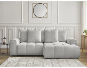 Világosszürke zsenília kinyitható-tárolóhelyes sarokkanapé (jobb oldali-heverő résszel) Roxelane – Bobochic Paris