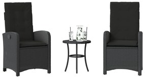 vidaXL 3 részes fekete polyrattan bisztrógarnitúra párnával