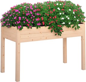 Outsunny Emelt Városi Kert Természetes Fa 122,5x56,5x76 cm Emelt ültetőasztal Nem szőtt anyaggal és 4 Drainázs Lyukkal Növényekhez, Virágokhoz, Konyha
