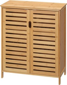 kleankin Fürdőszobai Szekrény, Mosdószekrény 2 Rácsozott Ajtóval, 2 Belső Polccal, Bambusz Tárolószekrény Fürdőszobába, Nappaliba 68 x 32 x 86 cm Term