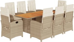vidaXL 9 részes vegyes bézs polyrattan kerti étkezőgarnitúra párnákkal