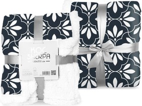 Karácsonyi takaró 150x200 Sherpa sötétkék levelek ajándékba