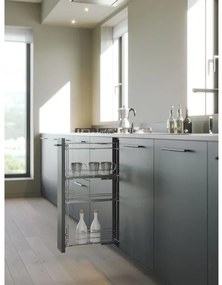 Konyhai fémrács, 150mm, bal oldalra szerelhető, ezüst szürke, teljes kihúzás, csillapított záródás, rejtett fióksín, 4 kosár SIGE, Green Line 249