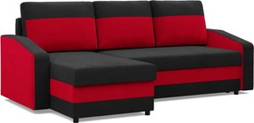 Hewlet sarokkanapé, 2 ágyneműtartóval, szövet anyag, univerzális oldal, bonell töltet, fekete - piros