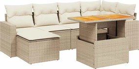 vidaXL 7 részes bézs polyrattan kerti ülőgarnitúra párnákkal