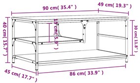füstös tölgy színű szerelt fa dohányzóasztal 90 x 49 x 40 cm