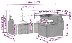 Kerti Kanapé Szett 5 Darabos Szürke Rattan Kerti Kétszemélyesek