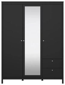 Fekete ruhásszekrény tükörrel 150x199x58 cm Madrid – Tvilum