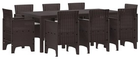 9 Részes Kerti Étkezőszett Párnákkal Barna Poly Rattan