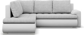 Tokio sarokkanapé, L alakú háttámlával, 2 ágyneműtartóval, fonott + műbőr, baloldali, szürke - fehér