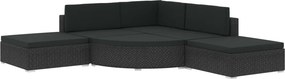 vidaXL 6-részes fekete polyrattan kerti bútorszett párnákkal