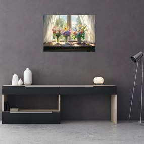Üveg kép - Csokor az ablaknál (70x50 cm)