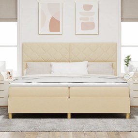 Boxspring ágy matraccal és LED-del, krém szövet, 200x200 cm