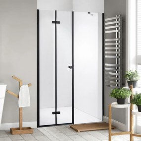 Stuxi Verona Fix Black 150 cm (80+70) széles csukló zuhanyajtó fix fallal, 6 mm vízlepergető üveggel, matt fekete profillal, 195 cm magas