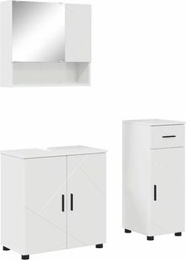 vidaXL Fürdőszoba bútor szett 3 pcs Magas Fényű Fehér Faanyag & Fém