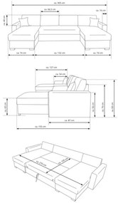 U-alakú, kihúzható ülőgarnitúra tárolórésszel JANISE, szürke