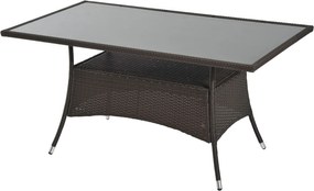 Outsunny Üvegasztal Kerti Étkezőasztal Terasz Bútor, Rattan+Biztonsági Üveg, Barna+Fekete, 150x85x74cm | Aosom