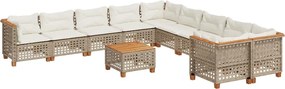 vidaXL 11 részes bézs polyrattan kerti ülőgarnitúra párnákkal