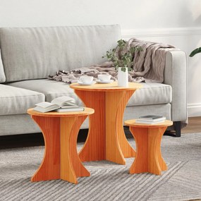 Dohányzóasztal 3 pcs Viaszbarna 46 x 46 x 47 cm Tömör fenyőfa