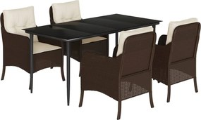 vidaXL 5 részes barna polyrattan kerti étkezőgarnitúra párnákkal