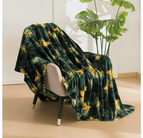 Mikroplüss pléd YELLOW BUTTERFLY, sötétzöld Méret: 160 x 200 cm