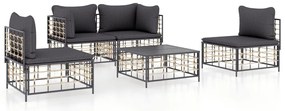 5 részes antracitszürke polyrattan kerti ülőgarnitúra párnákkal
