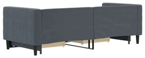 sötétszürke kihúzható bársony heverő fiókkal 80 x 200 cm