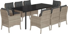 vidaXL 9részes világosszürke polyrattan kerti étkezőgarnitúra párnával