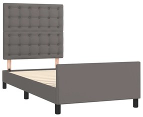 szürke műbőr ágykeret fejtámlával 90 x 200 cm