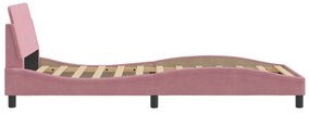 rózsaszín bársony ágykeret fejtámlával matrac nélkül 100x200 cm