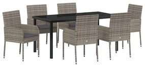 vidaXL Kert étkező szett párnával 7 pcs Szürke polirattan