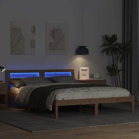 Ágykeret LED -es lámpákkal Barna 160 x 200 cm Tömör fenyőfa