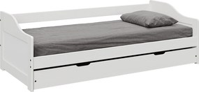 Ágy kihúzható pótággyal, fehér, tömörfa, 90x200, LAURA NEW
