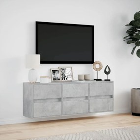 betonszürke falra szerelhető TV-szekrény LED-del 130x31x45 cm
