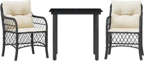 vidaXL 3 részes fekete polyrattan bisztrógarnitúra párnával