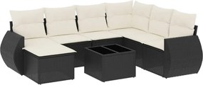vidaXL 8 részes fekete polyrattan kerti ülőgarnitúra párnákkal