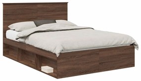 vidaXL Ágykeret fejtámlával Barna Tölgy 140 x 200 cm Tömör fenyőfa