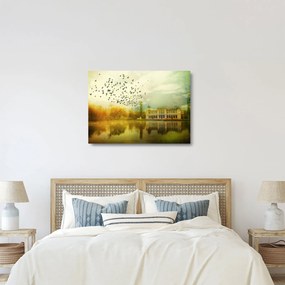 A festett táj képe lakóhelyel (üvegen) (70x50 cm)