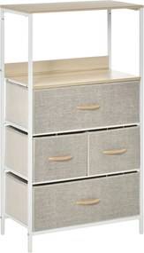 HOMCOM Hálószoba Fiókos Szekrény 4 Textilösszecsukható és Kivehető Fiókkal, Nyitott Polccal és Fém Vázszerkezettel, Hálószobába, Nappaliba, Előszobába