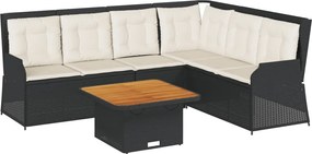 vidaXL 5 részes fekete polyrattan kerti ülőgarnitúra párnákkal