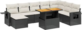 vidaXL 9 részes fekete polyrattan kerti ülőgarnitúra párnákkal