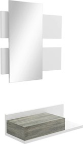HOMCOM Előszobabútor Szett Fali Tükörrel és Fiókkal Modern Stílus 75x3.5x75 cm és 75x30.5x20 cm Fehér és Szürke | Aosom