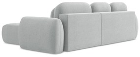 Világosszürke buklé kinyitható-tárolóhelyes sarokkanapé (jobb oldali-heverő résszel) Pele – Makamii