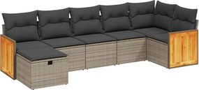 vidaXL 7 részes szürke polyrattan kerti ülőgarnitúra párnákkal