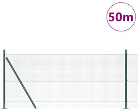 Hegesztett Drótkerítés 13 Flangolt Oszloppal Zöld 0.8x50 m Acél