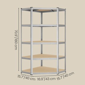 SONGMICS fém sarokpolc, 5 szintes, 875 kg teherbírás, 180 x 90 x 90 cm